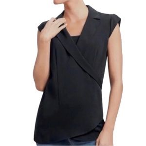 CAbi #757 Origami Black Cap Sleeve Faux Wrap Tailored Top